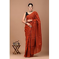 Crafts Moda Pure Cotton Orange Paisley Print Saree for women with Blouse Piece