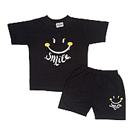 Momdad Smile D7 Text Printed Cotton Baby Black Clothing Setstshirtshorts 3 Different Designs Boysgirls Born Baby To 6 Y