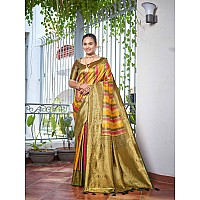 MANOHARI Rangkat Pattern Banarasi Mehendi Green & Yellow Saree with Unstitch Blouse Piece