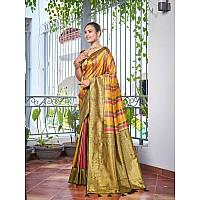 MANOHARI Rangkat Pattern Banarasi Mehendi Green & Yellow Saree with Unstitch Blouse Piece