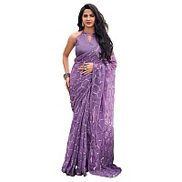 SIRIL Womens Georgette Sequence Embroidery Work Saree With Unstitched Blouse Piece (3775S106_Light Purple)