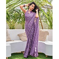 SIRIL Womens Georgette Sequence Embroidery Work Saree With Unstitched Blouse Piece (3775S106_Light Purple)