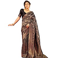 SWORNOF Womens Kanjivaram Patola silk Sarees For Women with Unstitched Blouse Piece (BLACK)