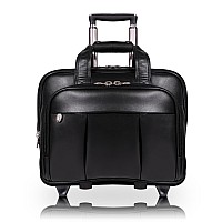 R Series Damen 17 Leather Patented Detachable Wheeled Laptop Briefcase Black