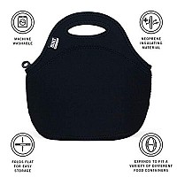 Built Gourmet Getaway Soft Neoprene Lunch Tote Bag Lightweight Insulated And Reusable Black Lb31Blk