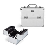 Conair Makeup Beauty Case Cosmetic Case With Expandable Shelves And Locking Latch Professional Makeup Case Silver Diamond