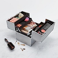 Conair Makeup Beauty Case Cosmetic Case With Expandable Shelves And Locking Latch Professional Makeup Case Silver Diamond