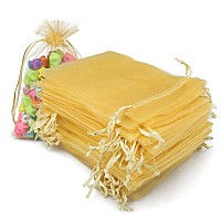 4X6 Organza Bags100Pcs 10X15Cm Drawstring Organza Jewelry Favor Pouches Wedding Party Festival Gift Bags Candy Bags Golden Yel