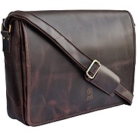 Rustic Town Leather Messenger Bag For Men Women Full Grain Leather Laptop Satchel Office Shoulder Bag 16Inch Dark Brown