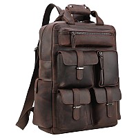 Polare Cowhide Leather Multiple Laptop Backpack Day Pack Travel Bag Satchel With Ykk Metal Zippers