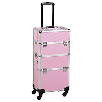 Yaheetech Rolling Makeup Train Case 3 In 1 Cosmetic Makeup Case Large Aluminum Trolley Makeup Travel Case Professional Rolling C