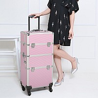 Yaheetech Rolling Makeup Train Case 3 In 1 Cosmetic Makeup Case Large Aluminum Trolley Makeup Travel Case Professional Rolling C