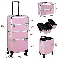 Yaheetech Rolling Makeup Train Case 3 In 1 Cosmetic Makeup Case Large Aluminum Trolley Makeup Travel Case Professional Rolling C