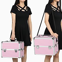 Yaheetech Rolling Makeup Train Case 3 In 1 Cosmetic Makeup Case Large Aluminum Trolley Makeup Travel Case Professional Rolling C