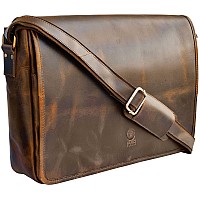 Rustic Town Leather Messenger Bag For Men Women Full Grain Leather Laptop Satchel Office Shoulder Bag 16Inch Brown