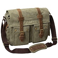 Peacechaos Mens Canvas Camera Bag Leather Dslr Slr Camera Case Vintage Camera Messenger Bag Shoulder Bag Sling Bag Army Green