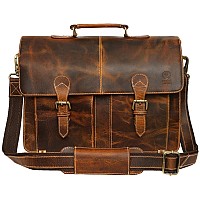 Rustic Town Handcrafted 16Inch Brown Leather Shoulder Briefcase Messenger Bags Mens 156 Inch Laptop Satchel