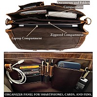 Rustic Town Handcrafted 16Inch Brown Leather Shoulder Briefcase Messenger Bags Mens 156 Inch Laptop Satchel