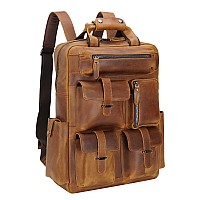 Polare Cowhide Leather 173 Laptop Backpack Daypack Large Capacity Rucksack Satchel