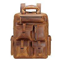 Polare Cowhide Leather 173 Laptop Backpack Daypack Large Capacity Rucksack Satchel