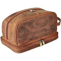 Genuine Leather Travel Cosmetic Bag Hygiene Organizer Dopp Kit By Rustic Town Brown