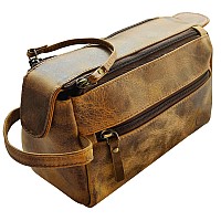 Rustic Town Buffalo Leather Toiletry Bag Vintage Travel Shaving Dopp Kit For Toiletries Cosmetics More Spacious Inter