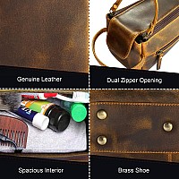 Rustic Town Buffalo Leather Toiletry Bag Vintage Travel Shaving Dopp Kit For Toiletries Cosmetics More Spacious Inter