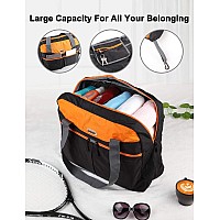 Gox Large Foldable Travel Duffel Bag Packable Tote Bag Carry On Luggage Weekender Overnight Bag Lightweight Blackorange