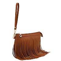 Fashionpuzzle Small Fringe Crossbody Bag With Wrist Strap Tan