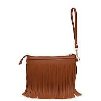 Fashionpuzzle Small Fringe Crossbody Bag With Wrist Strap Tan