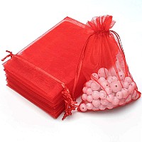 Akstore 100Pcs 4X6Inch 10X15Cm Drawstring Organza Jewelry Favor Pouches Wedding Party Festival Gift Bags Candy Bags Red