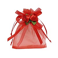 Ankirol 50Pcs Sheer Organza Favor Bags For Wedding 38X48 Gift Bags Samples Display Drawstring Rose Pouches Hot Red