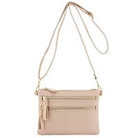 Fashionpuzzle Multi Zipper Pocket Small Wristlet Crossbody Bag Nude