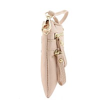 Fashionpuzzle Multi Zipper Pocket Small Wristlet Crossbody Bag Nude