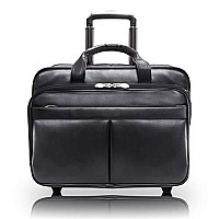 Mcklein L Series Bowery Top Grain Cowhide Leather 15 Leather Wheeled Laptop Briefcase Black 87855