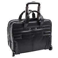 Mcklein L Series Bowery Top Grain Cowhide Leather 15 Leather Wheeled Laptop Briefcase Black 87855