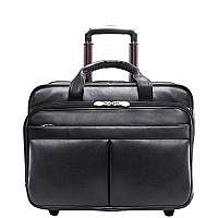 Mcklein L Series Bowery Top Grain Cowhide Leather 15 Leather Wheeled Laptop Briefcase Black 87855