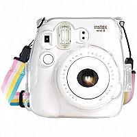 Camsir Crystal Camera Case With Adjustable Rainbow Shoulder Strap For Fujifilm Instax Mini 8 8 9 Instant Camera Transpare