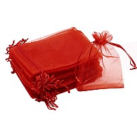 Dealgald 50Pcs Red Organza Bags 5X7 Inch Sheer Jewelry Bags Drawstring Christmas Candy Pouches Baby Shower Party Favor Gift Bag