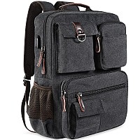 Camtop School Backpack Vintage Canvas Laptop Backpacks Men Women Rucksack Bookbags Travelblack