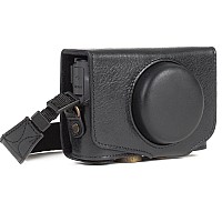 Megagear Mg1176 Canon Powershot Sx740 Hs Sx730 Hs Ever Ready Genuine Leather Camera Case With Strap Black