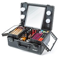 Kemier Makeup Train Case Cosmetic Organizer Box Makeup Case With Lights And Mirrormakeup Case With Customized Dividerslarge