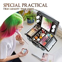 Kemier Makeup Train Case Cosmetic Organizer Box Makeup Case With Lights And Mirrormakeup Case With Customized Dividerslarge