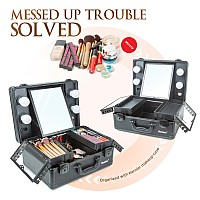 Kemier Makeup Train Case Cosmetic Organizer Box Makeup Case With Lights And Mirrormakeup Case With Customized Dividerslarge