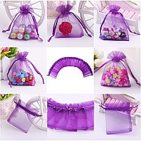 Wudygirl 100Pcs Sheer Organza Bag 4X6 With Drawstring Jewelry Pouches Bags For Party Wedding Favor Candy Seashell Gift Bags Pur