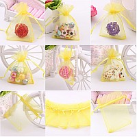 Wuligirl 100Pcs Sheer Organza Bag 4X6 With Drawstring Jewelry Pouches Bags For Party Wedding Favor Candy Seashell Gift Bags Yel