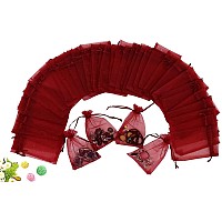 Wuligirl 100Pcs Sheer Organza Bag 4X6 With Drawstring Jewelry Pouches Bags For Party Wedding Favor Candy Seashell Gift Bags Red