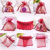 Wuligirl 100Pcs Sheer Organza Bag 4X6 With Drawstring Jewelry Pouches Bags For Party Wedding Favor Candy Seashell Gift Bags Red