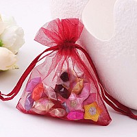 Wuligirl 100Pcs Sheer Organza Bag 4X6 With Drawstring Jewelry Pouches Bags For Party Wedding Favor Candy Seashell Gift Bags Red