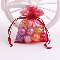 Wuligirl 100Pcs Sheer Organza Bag 4X6 With Drawstring Jewelry Pouches Bags For Party Wedding Favor Candy Seashell Gift Bags Red